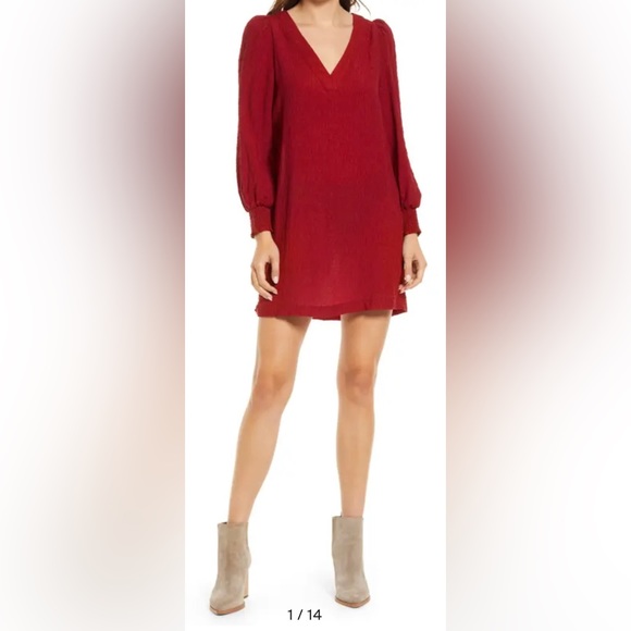 Steve Madden Ruston Textured Long Sleeve Shift Red Minidress Size XS NWT - Picture 1 of 12